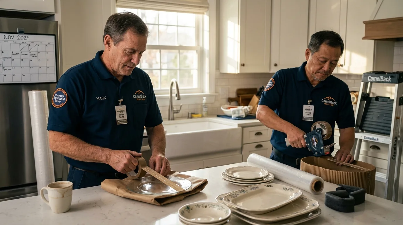 Professional crew packing kitchen dishware in Sulphur, OK